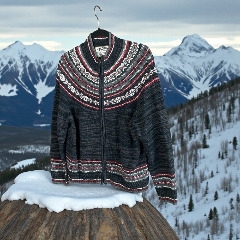 Heirloom Collectibles Y2K Fair Isle Nordic Full Zip Cardigan Sweater Size XL